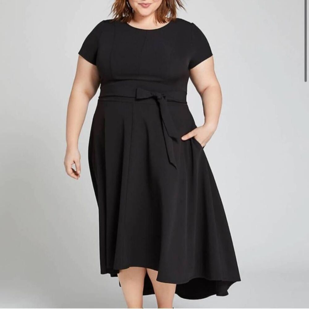 Lane Bryant Lena Short Sleeve High Low Midi Dress Black Plus 24P Petite NWT